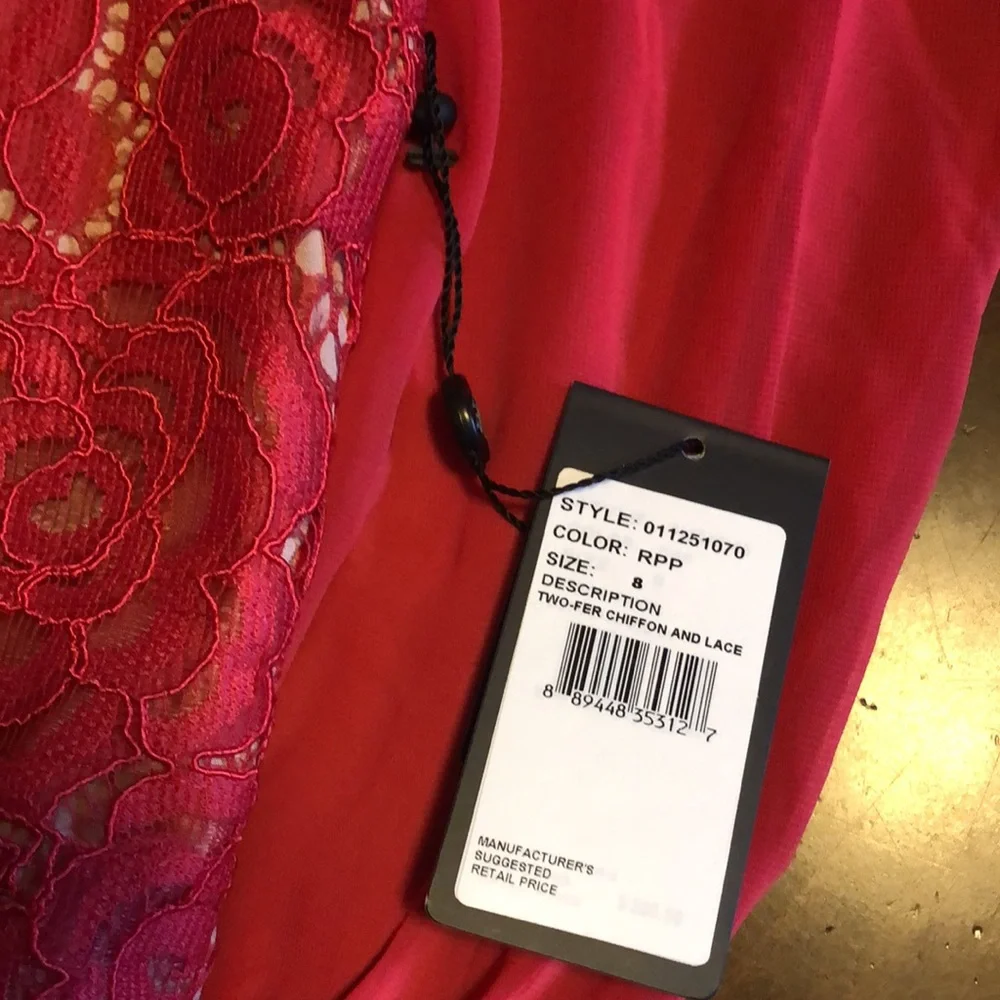 ADRIANNA PAPELL CHIFFON AND LACE MIDI DRESS - Picture 7 of 10